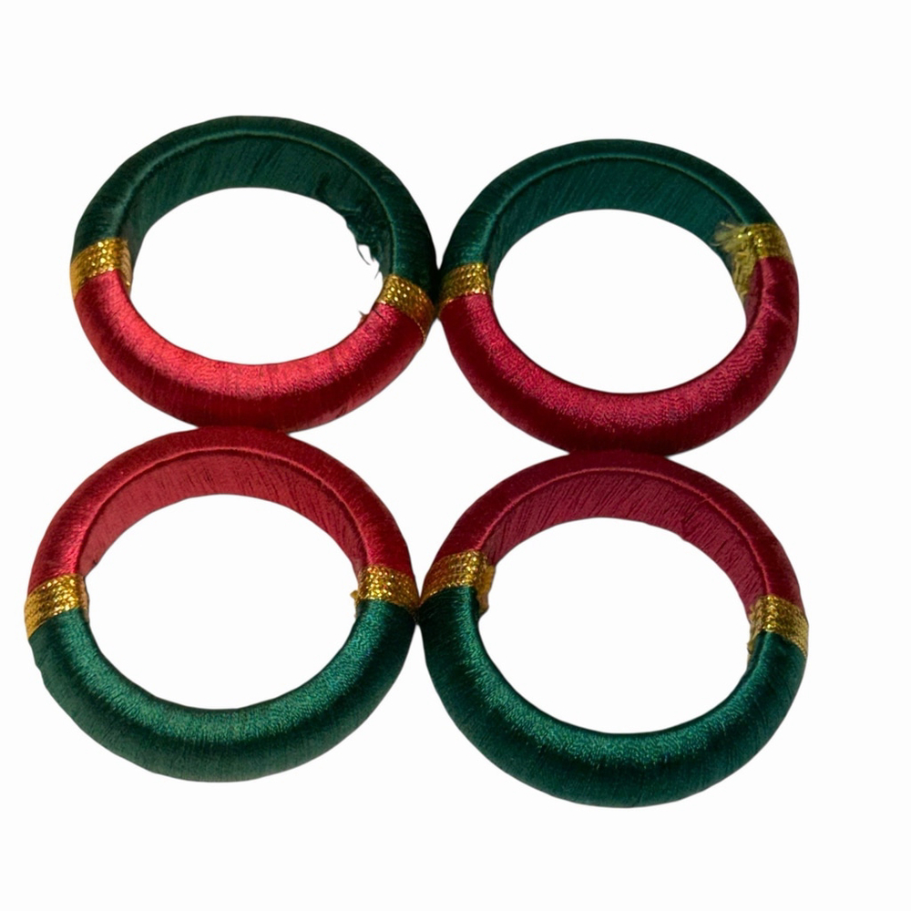 Vtg 4ct Christmas Napkin Rings Red Green & Gold 2" Festive by Excell Home READ